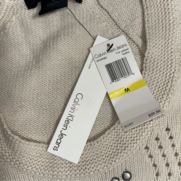 Calvin Klein CK Jeans Knit Embellished Sweater 3/4 Sleeve Ivory Size Medium NWT - Picture 4 of 8